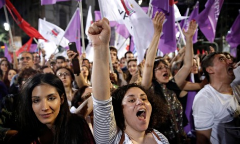 Supporters of Syriza at a rally in Athens in May 2014